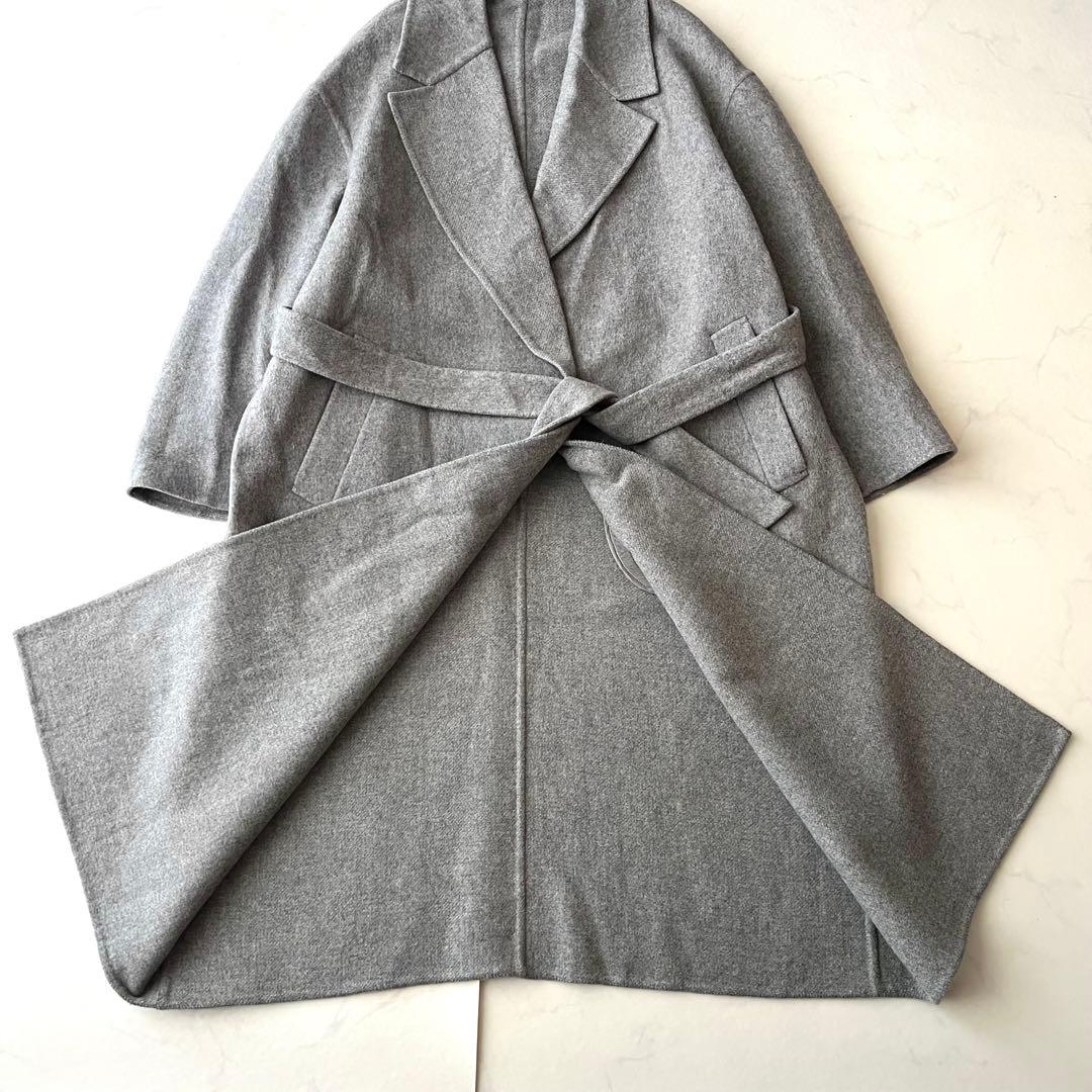 23区 MANTECO ウール リバーロングコート グレー ベルト 女優襟 36