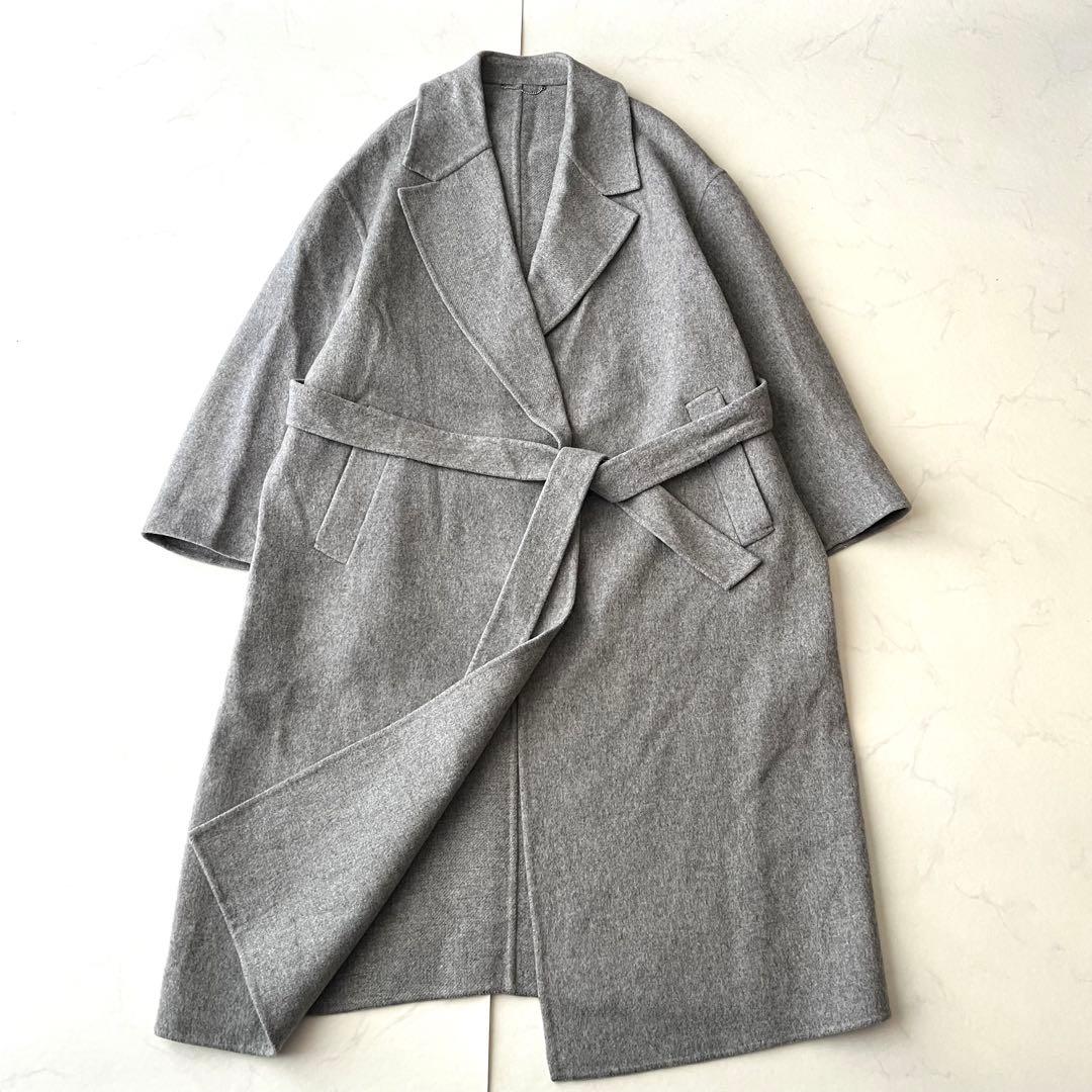 23区 MANTECO ウール リバーロングコート グレー ベルト 女優襟 36