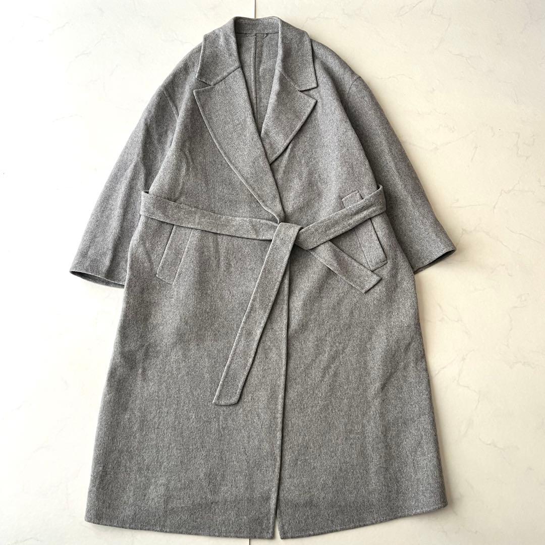 23区 MANTECO ウール リバーロングコート グレー ベルト 女優襟 36