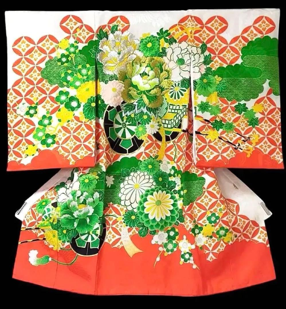 □ 正絹女児用　お宮参り　掛け着　初着　七五三　アンティーク　牡丹刺繍