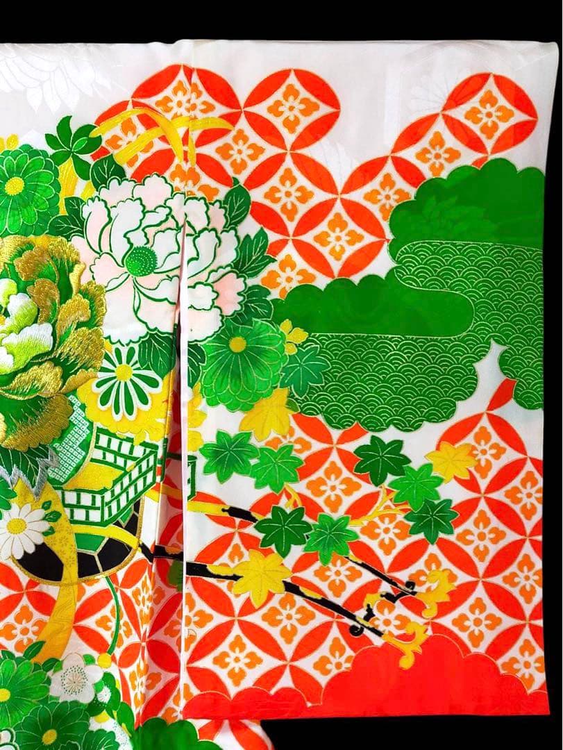 □ 正絹女児用　お宮参り　掛け着　初着　七五三　アンティーク　牡丹刺繍