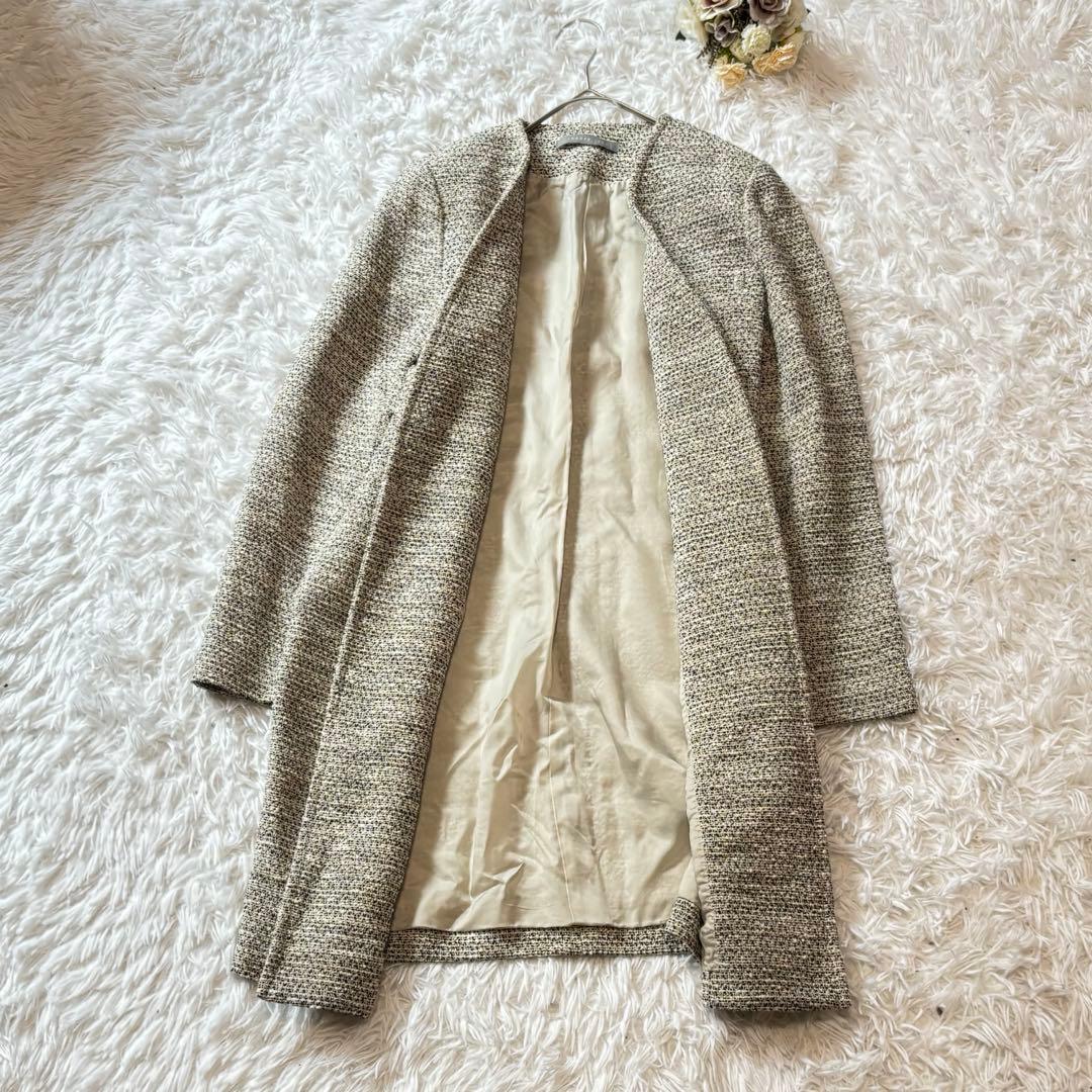 theory luxe ノーカラーツイードジャケットコート　40 ゆったり