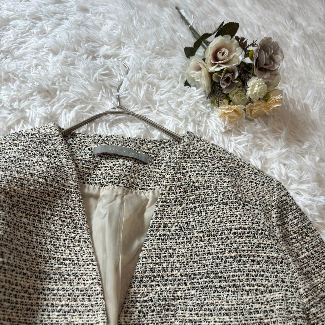 theory luxe ノーカラーツイードジャケットコート　40 ゆったり