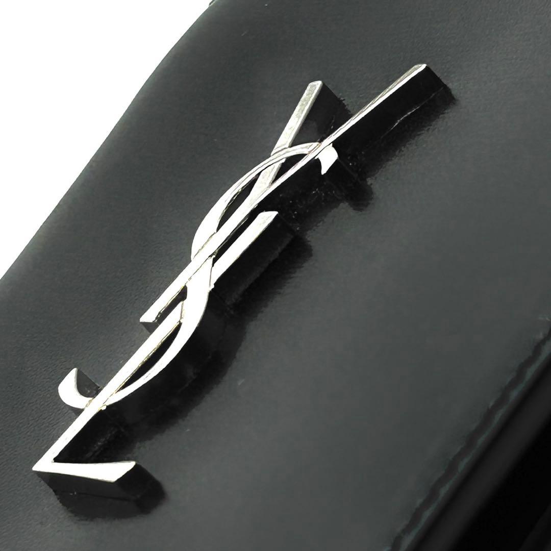 未使用 サンローランパリ 札入れ コンパクトウォレット YSLロゴ シルバー 黒