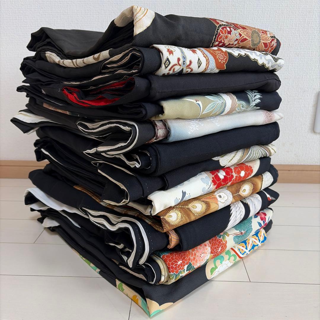 カ*キ様 ■S29■落款　正絹　黒留袖 12点セット■まとめ売り　美品～リメイク