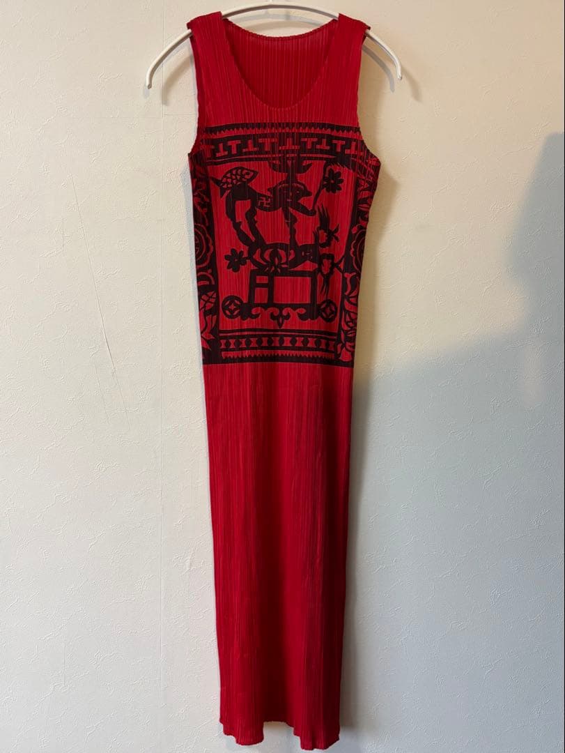 ノースリーブ ロングワンピース レッド