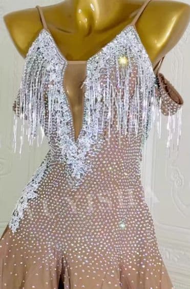 オーダーメイド 社交ダンス衣装 オールストーン フリンジ ベージュ