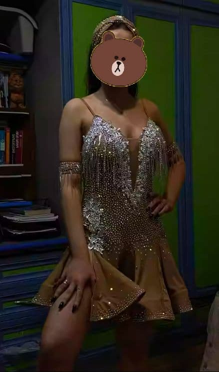 オーダーメイド 社交ダンス衣装 オールストーン フリンジ ベージュ