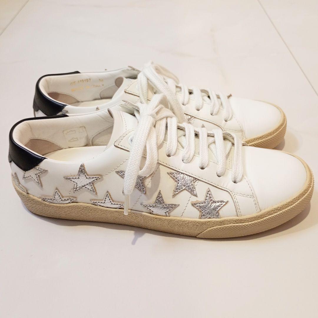【美品】サンローラン　スニーカー　ローカット　ホワイトレザー　星　419197