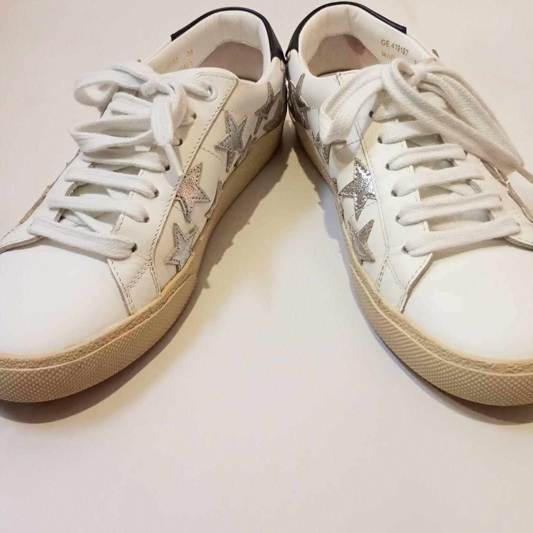 【美品】サンローラン　スニーカー　ローカット　ホワイトレザー　星　419197