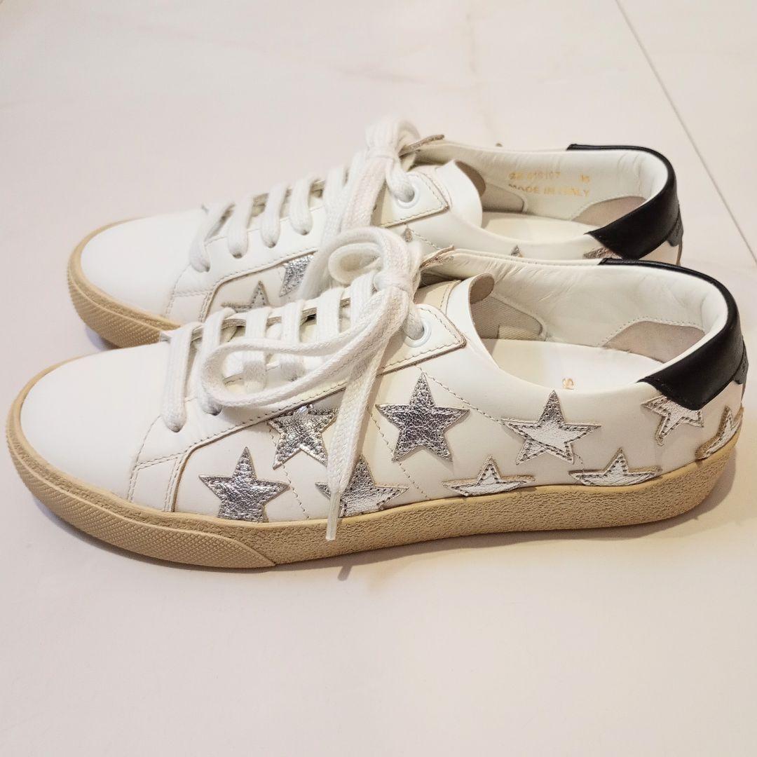 【美品】サンローラン　スニーカー　ローカット　ホワイトレザー　星　419197
