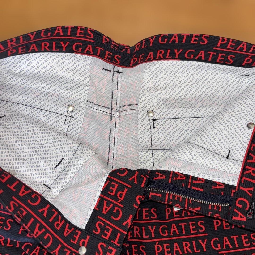 ☆新品☆PEARLY GATES ロゴプリント スリムフィットパンツL 黒/赤