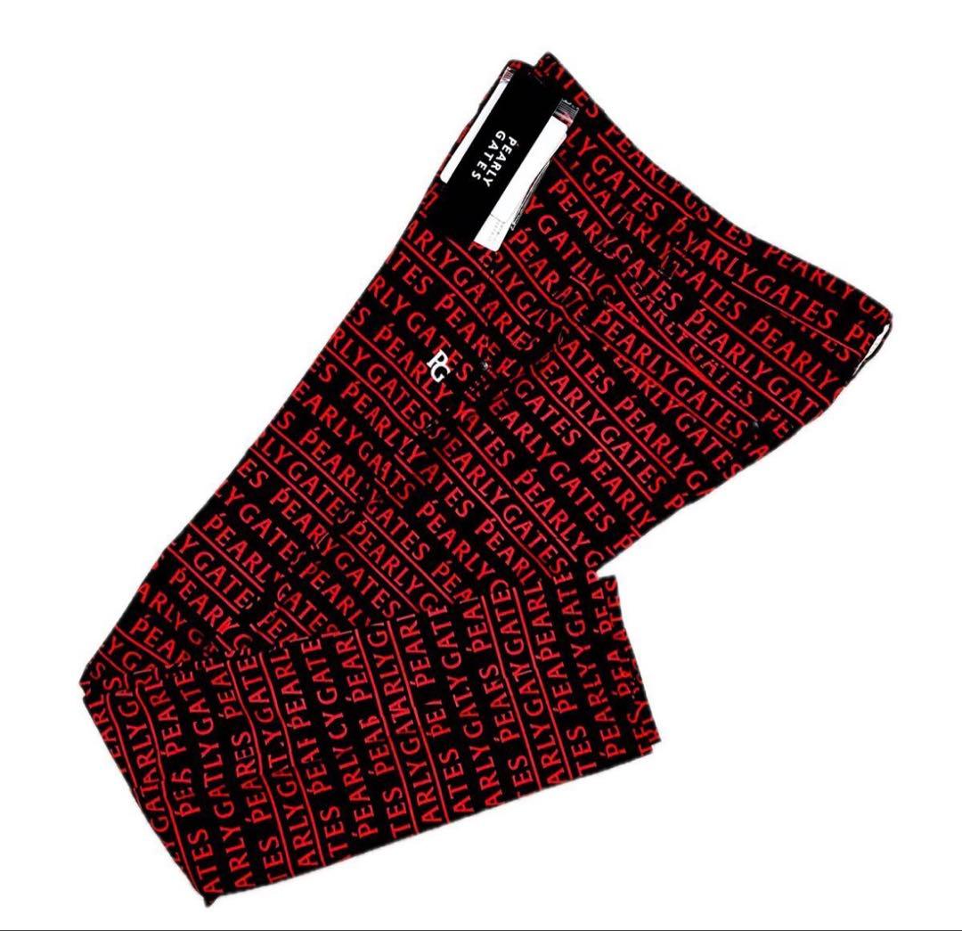 ☆新品☆PEARLY GATES ロゴプリント スリムフィットパンツL 黒/赤