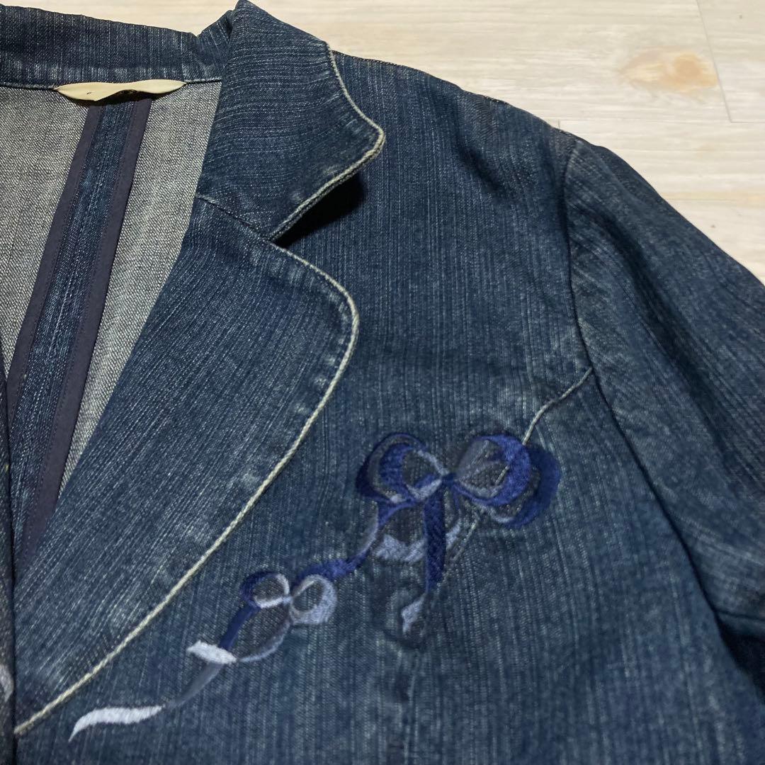 美品 インゲボルグ 豪華なリボンモチーフの衿飾り ジャケット デニム Lサイズ