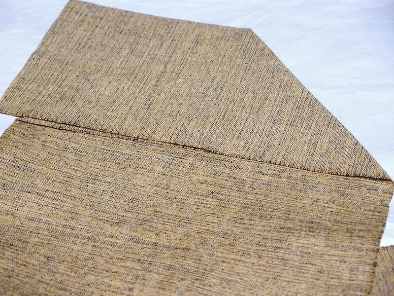 西陣織　紬八寸名古屋帯（市松に葡萄葉文）長366　三幸織物　正絹美品