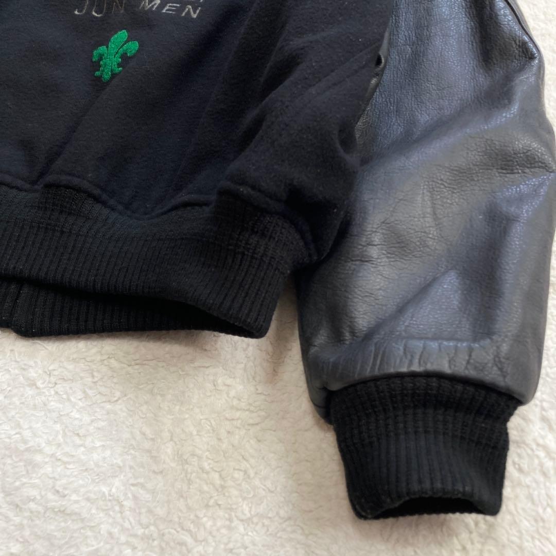【希少】JUNMEN　スタジャン　袖レザー　牛革　背面デカロゴ　キルティング　黒
