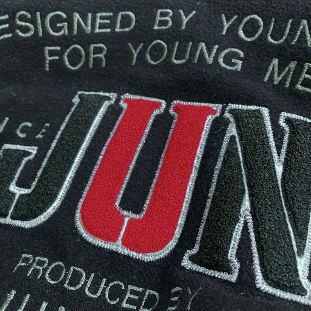 【希少】JUNMEN　スタジャン　袖レザー　牛革　背面デカロゴ　キルティング　黒