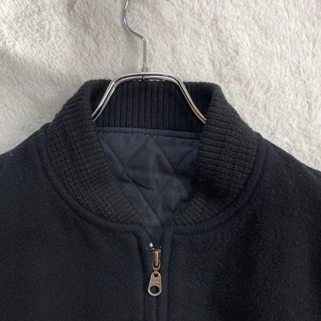 【希少】JUNMEN　スタジャン　袖レザー　牛革　背面デカロゴ　キルティング　黒