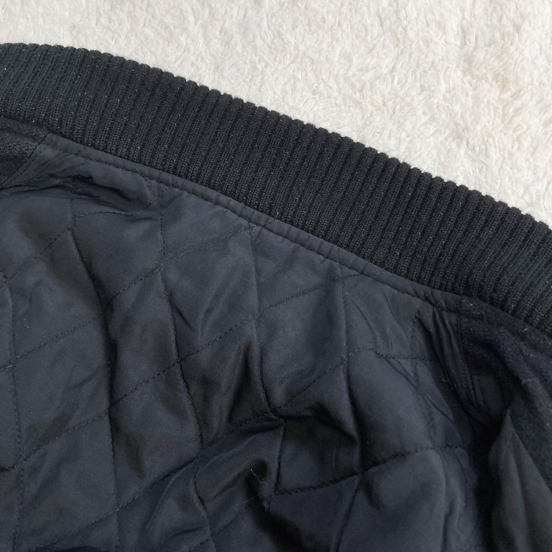 【希少】JUNMEN　スタジャン　袖レザー　牛革　背面デカロゴ　キルティング　黒