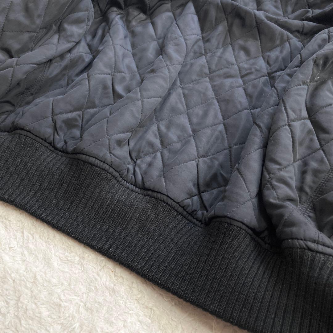 【希少】JUNMEN　スタジャン　袖レザー　牛革　背面デカロゴ　キルティング　黒