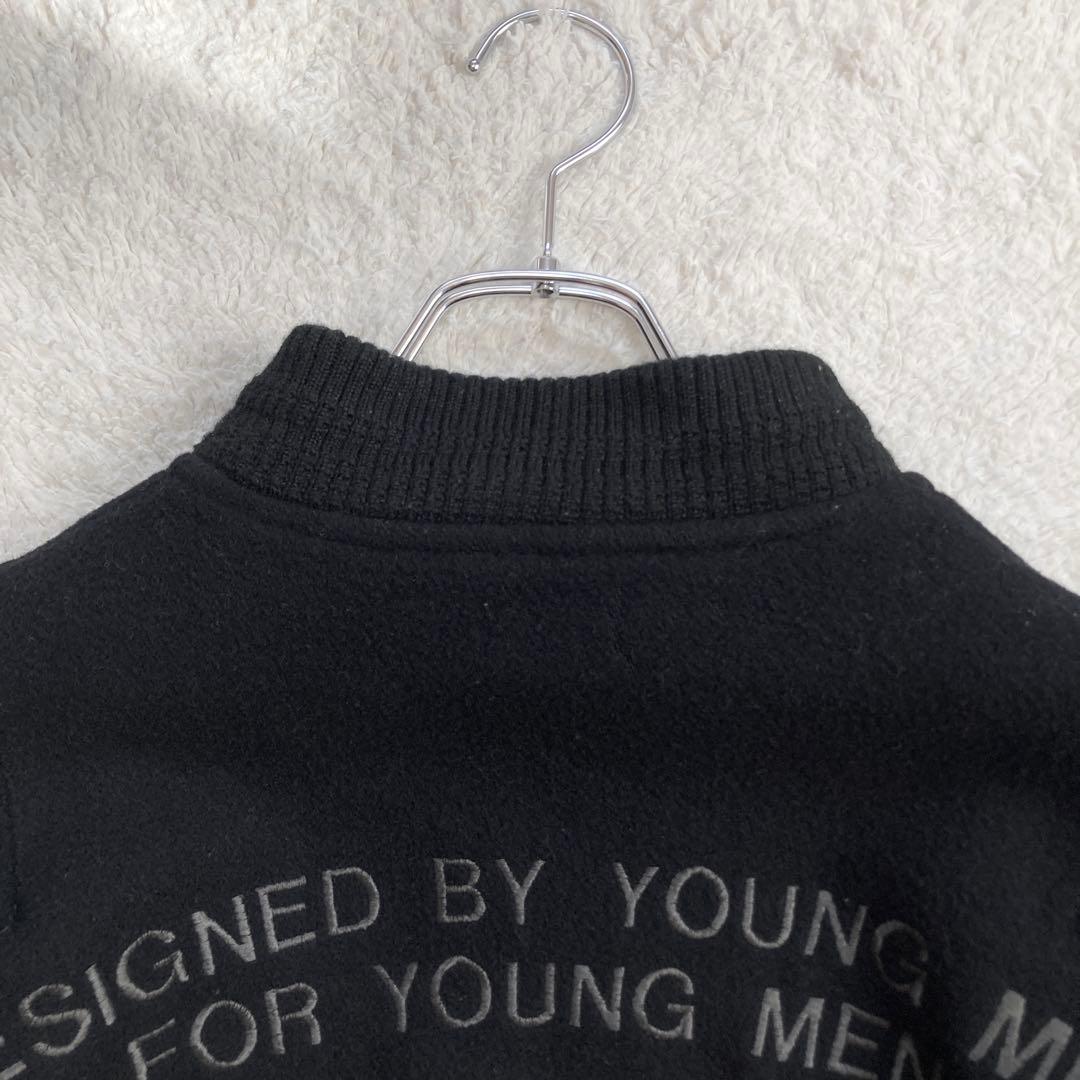 【希少】JUNMEN　スタジャン　袖レザー　牛革　背面デカロゴ　キルティング　黒