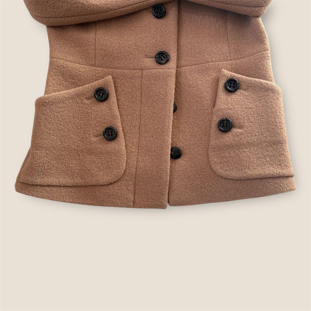 美品　CYCLASシクラス　ウール　ブークレ　ノーカラージャケット　キャメル