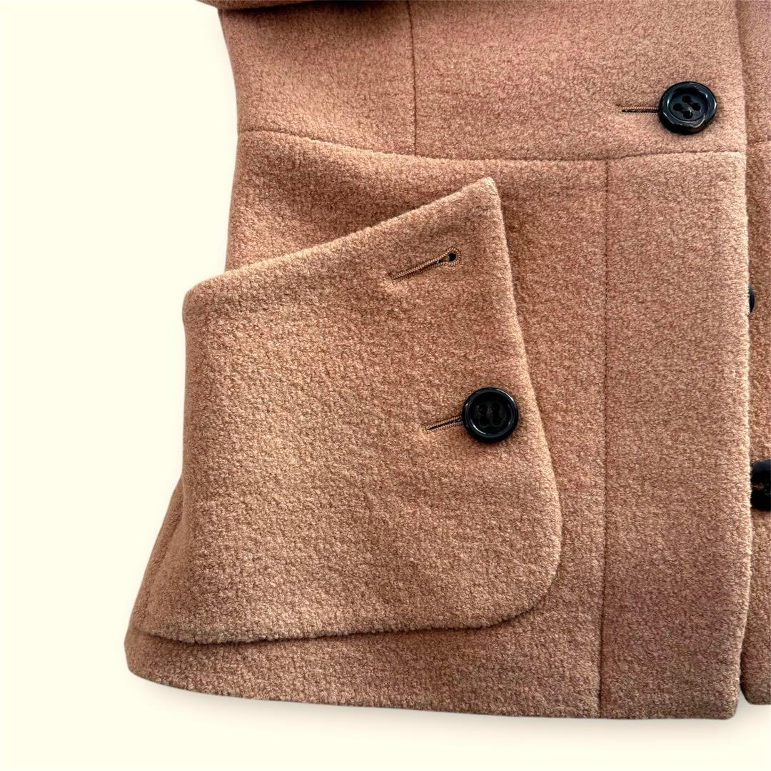 美品　CYCLASシクラス　ウール　ブークレ　ノーカラージャケット　キャメル