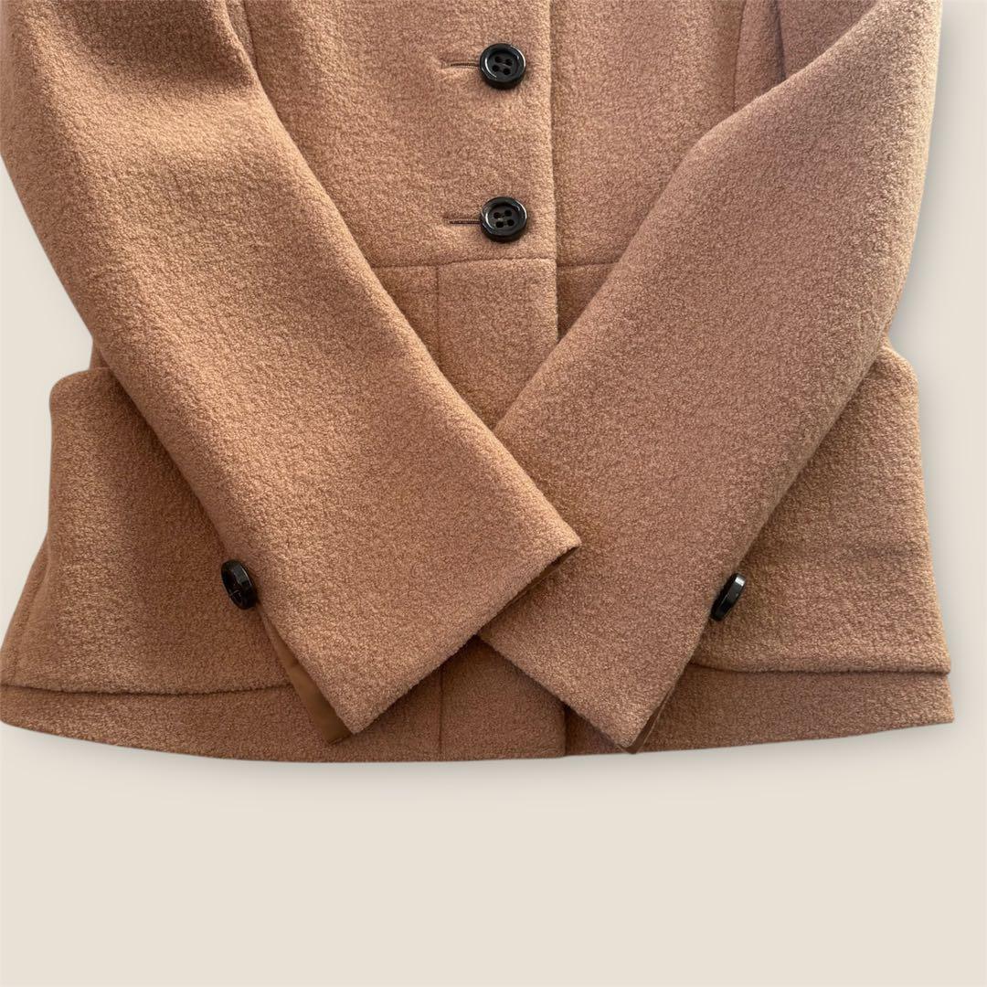 美品　CYCLASシクラス　ウール　ブークレ　ノーカラージャケット　キャメル