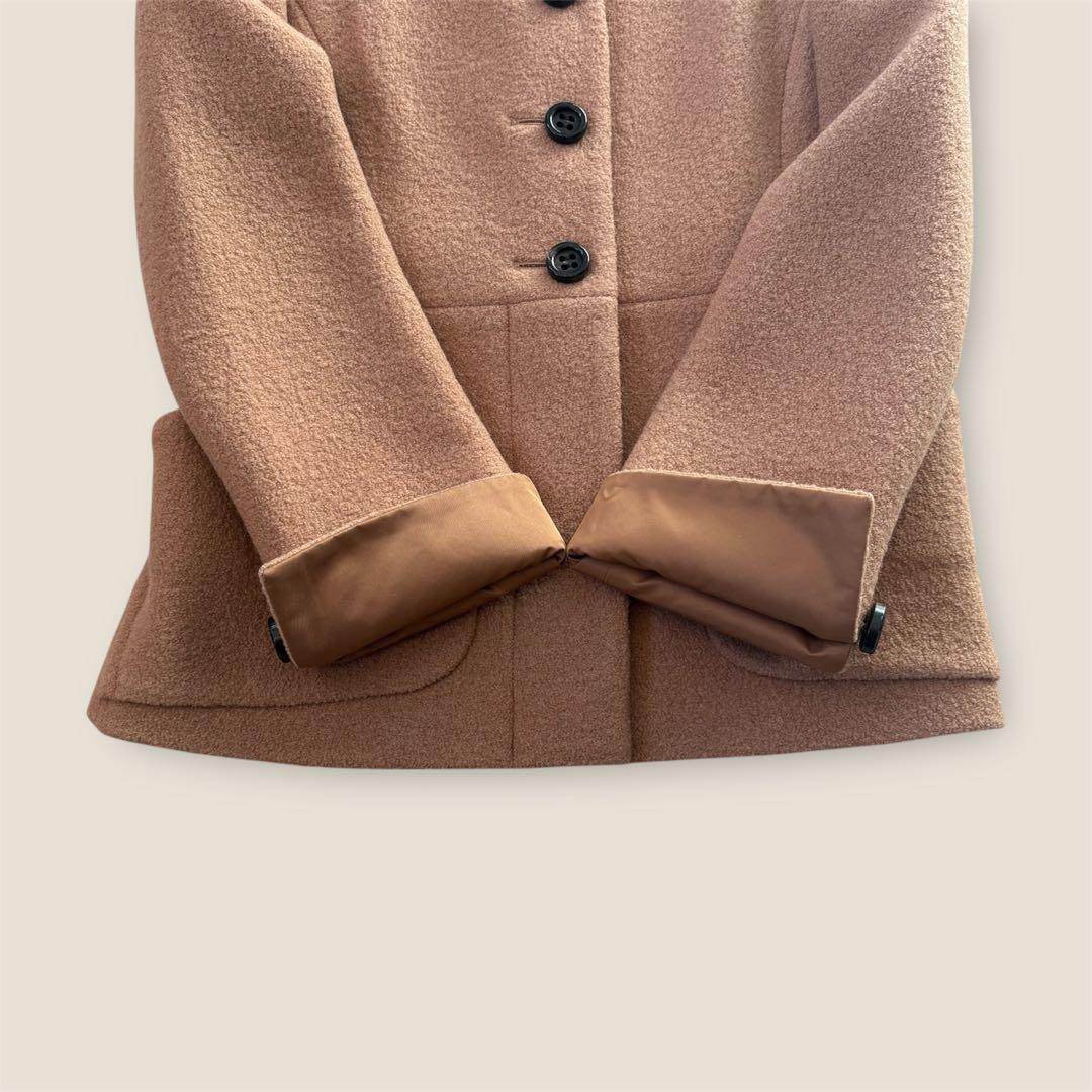 美品　CYCLASシクラス　ウール　ブークレ　ノーカラージャケット　キャメル