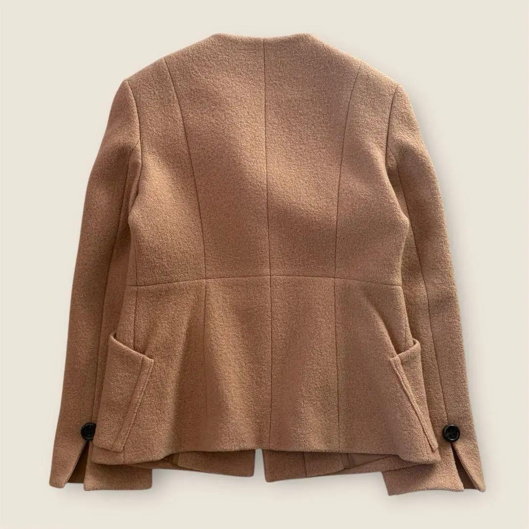 美品　CYCLASシクラス　ウール　ブークレ　ノーカラージャケット　キャメル