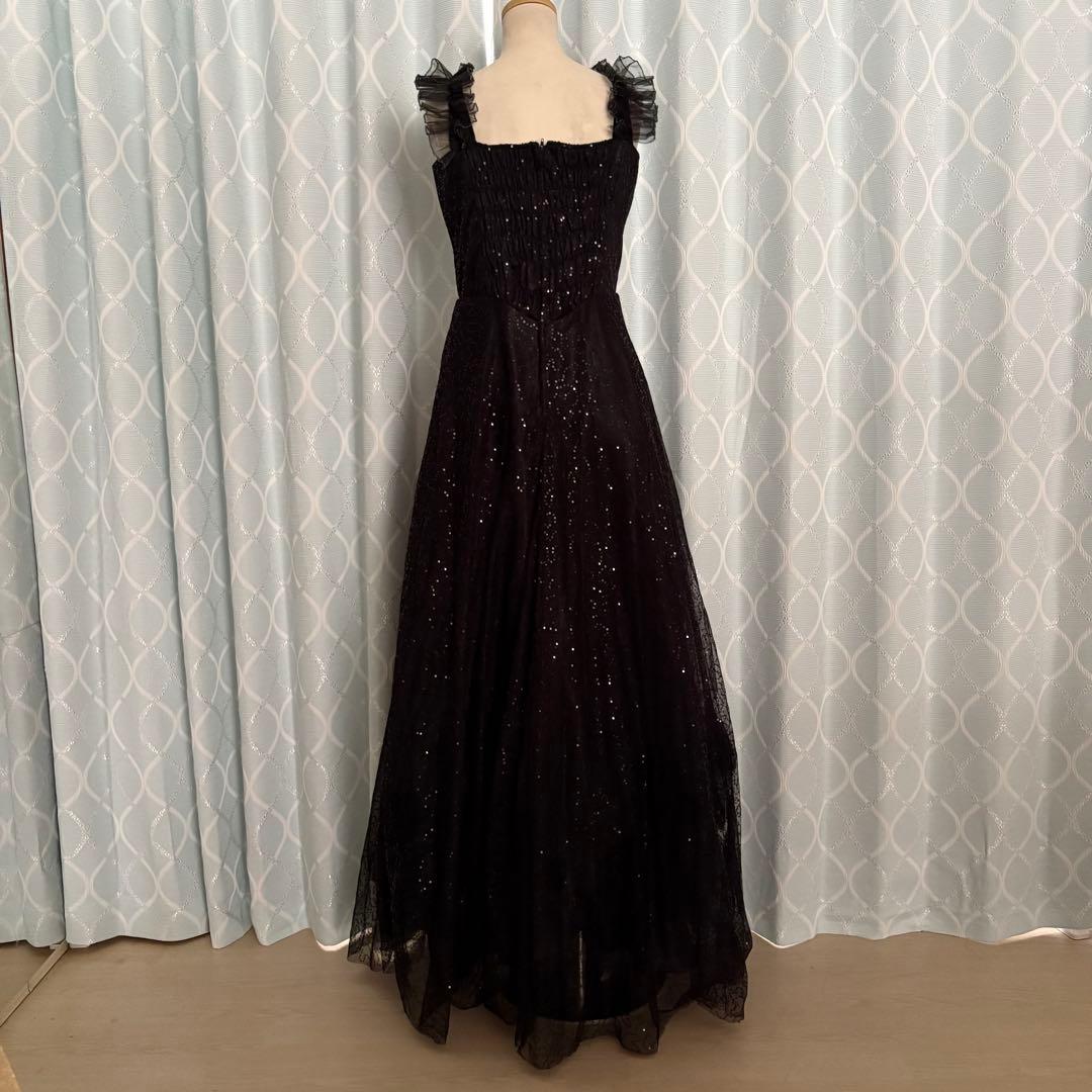 カラオケドレス 発表会 孔雀刺繍の黒ロングドレス