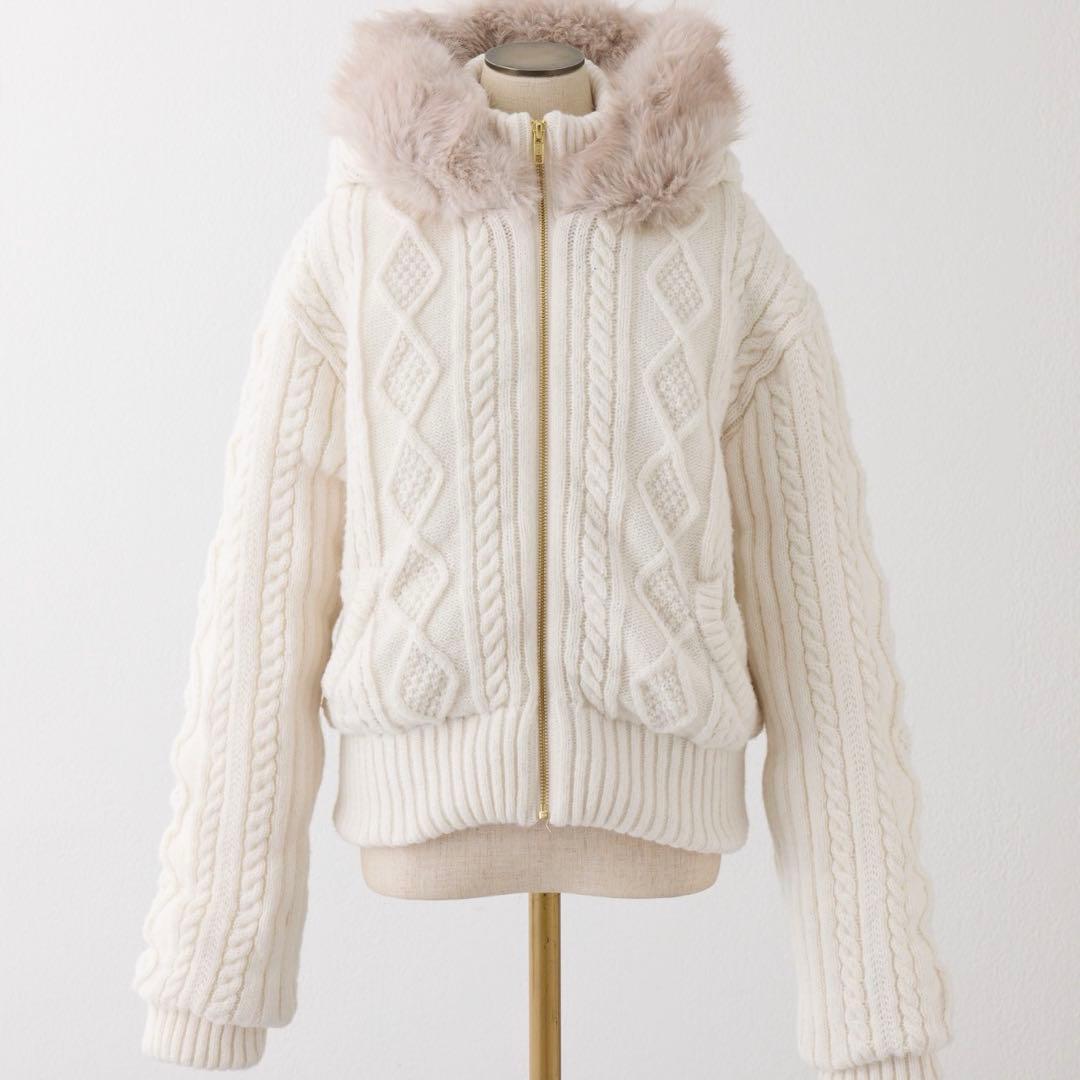 【匿名配送/未使用】ナイスクラップ　ケーブルニット中綿ブルゾン　オフホワイト