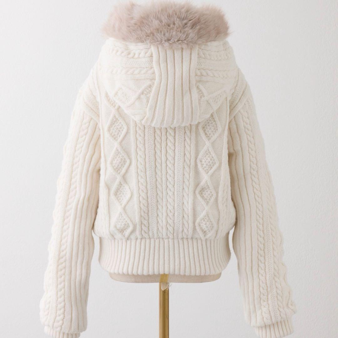 【匿名配送/未使用】ナイスクラップ　ケーブルニット中綿ブルゾン　オフホワイト