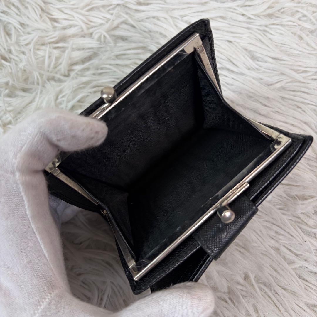 【極美品/希少 がま口】PRADA プラダ サフィアーノ 折り財布 三角ロゴ 黒