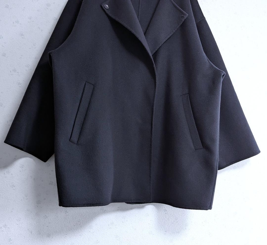 HAMILTONダブルフェイスウールショートコクーンコート ネイビー