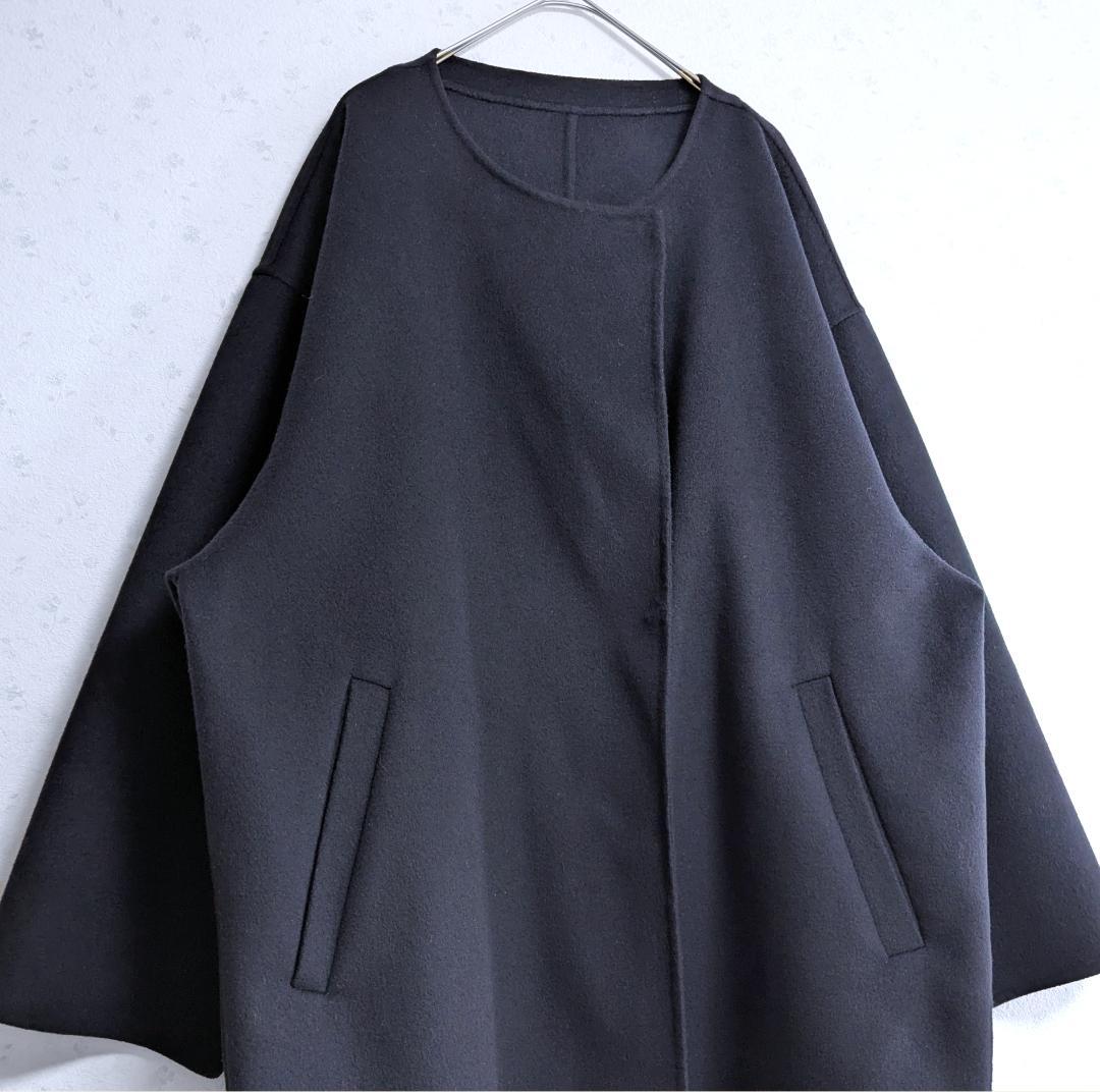 HAMILTONダブルフェイスウールショートコクーンコート ネイビー