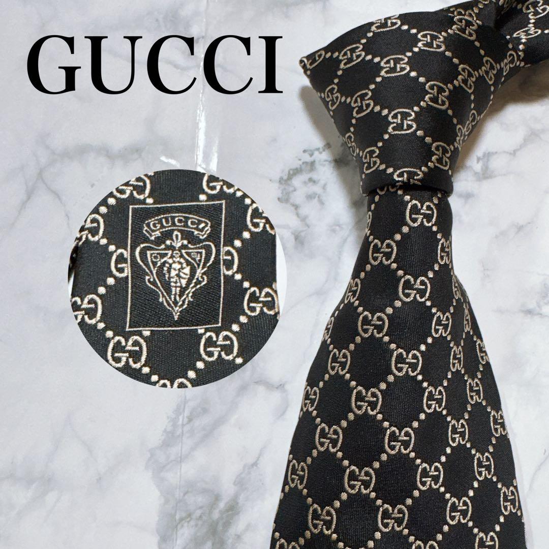 GUCCI ネクタイ　gg柄　ブラック　シルク