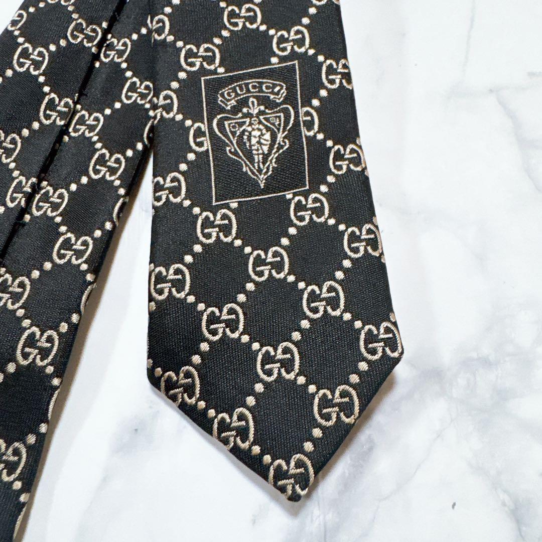GUCCI ネクタイ　gg柄　ブラック　シルク