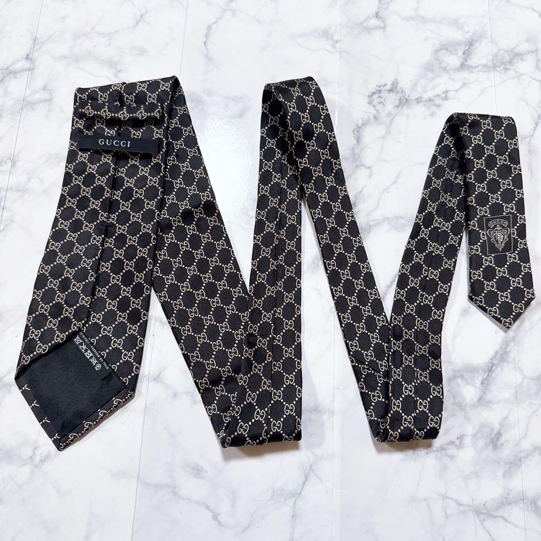 GUCCI ネクタイ　gg柄　ブラック　シルク