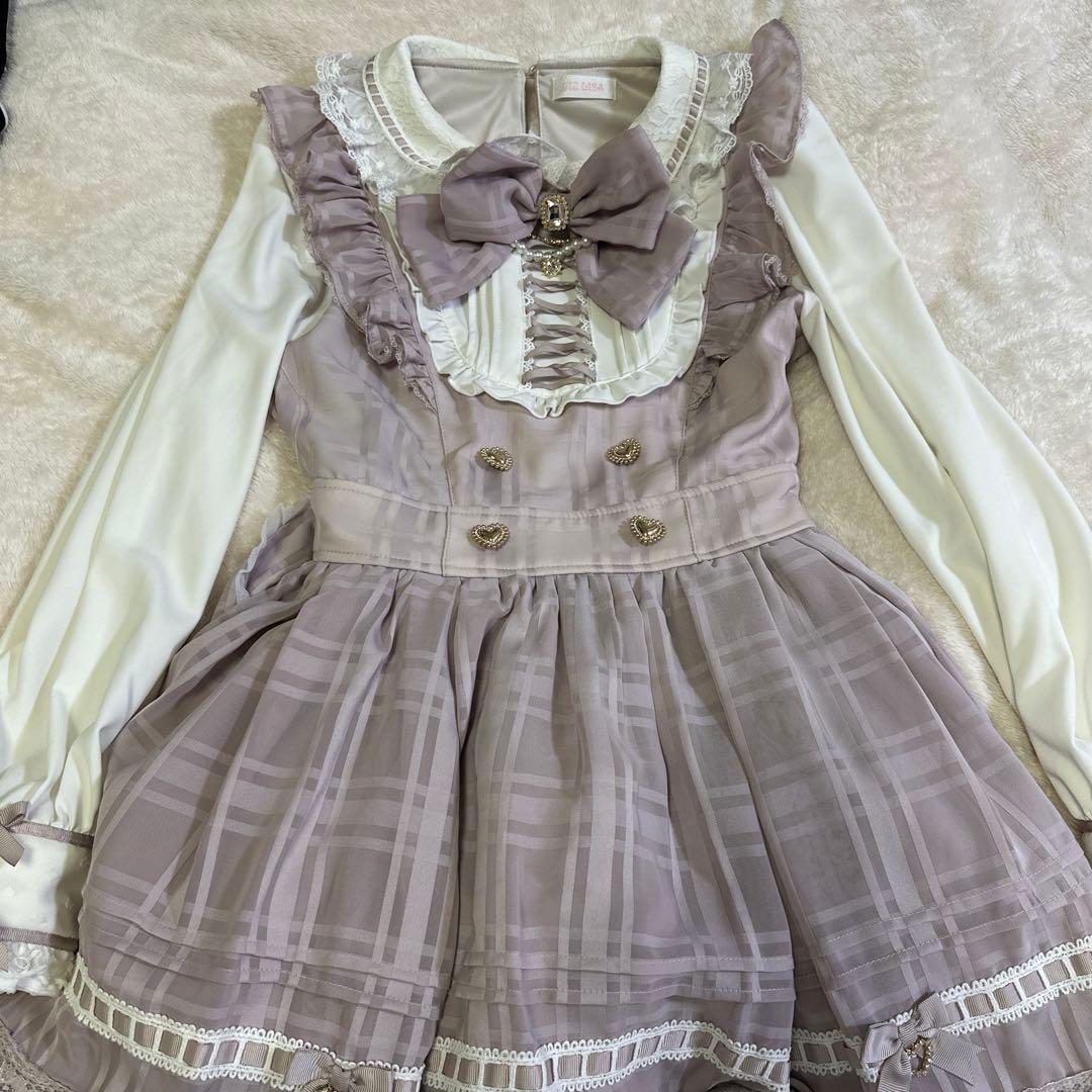 LIZ LISA シアーチェックエプロンフリルワンピース