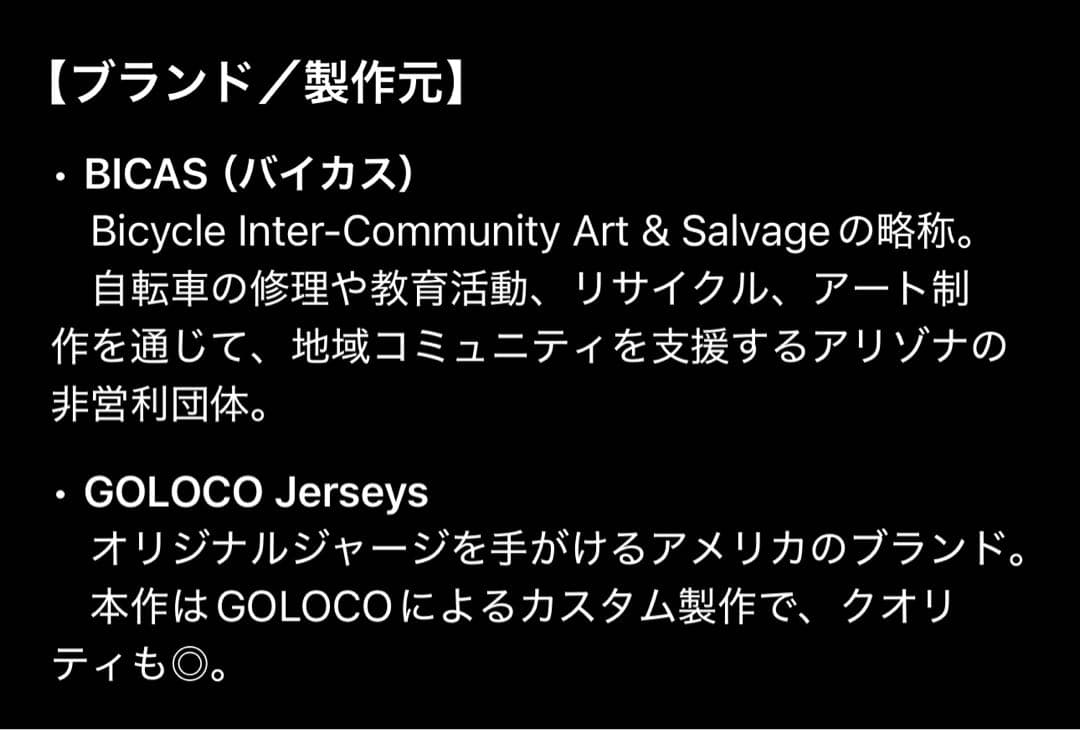 非売品 BICAS／GOLOCO別注 25周年 アートサイクルジャージ