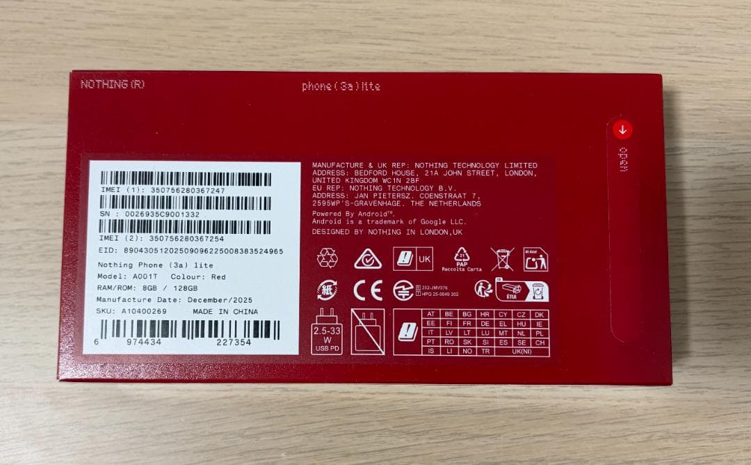 Nothing Phone (3a) lite レッド SIMフリー