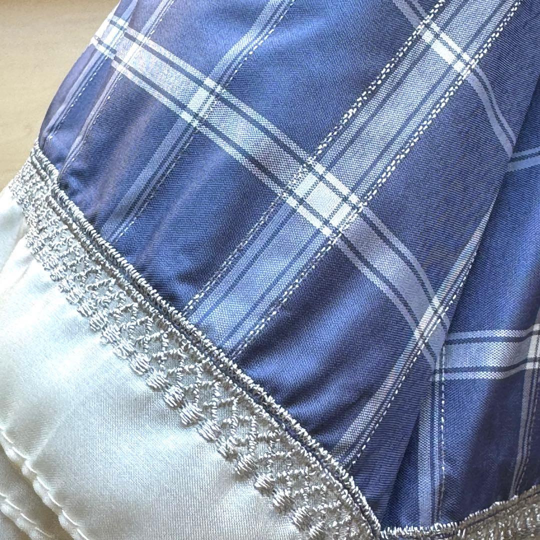 新品★サンドレス　晴雨兼用　日傘　楽折　1級遮光　遮熱　ブルー　チェック　レース