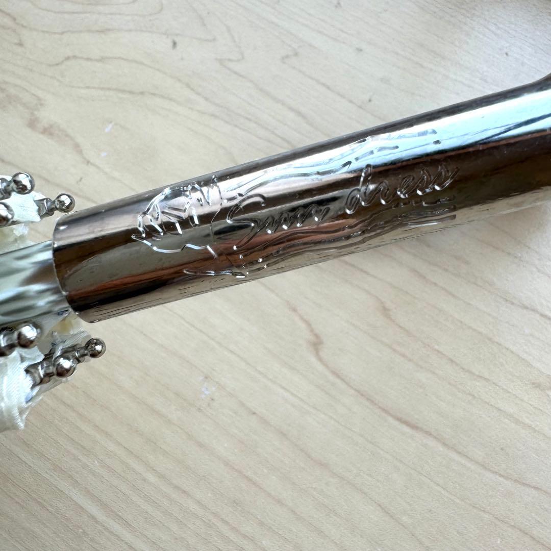 新品★サンドレス　晴雨兼用　日傘　楽折　1級遮光　遮熱　ブルー　チェック　レース