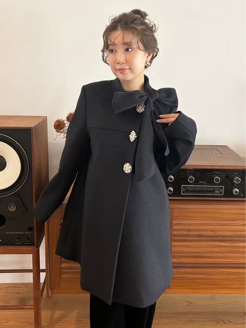 Aラインビジューリボンコート