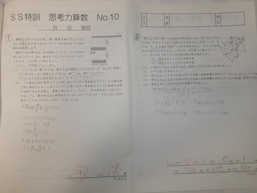 サピックス＊SS特訓＊６年 算数＊思考力講座 １４回完全版／テキスト＋実力テスト