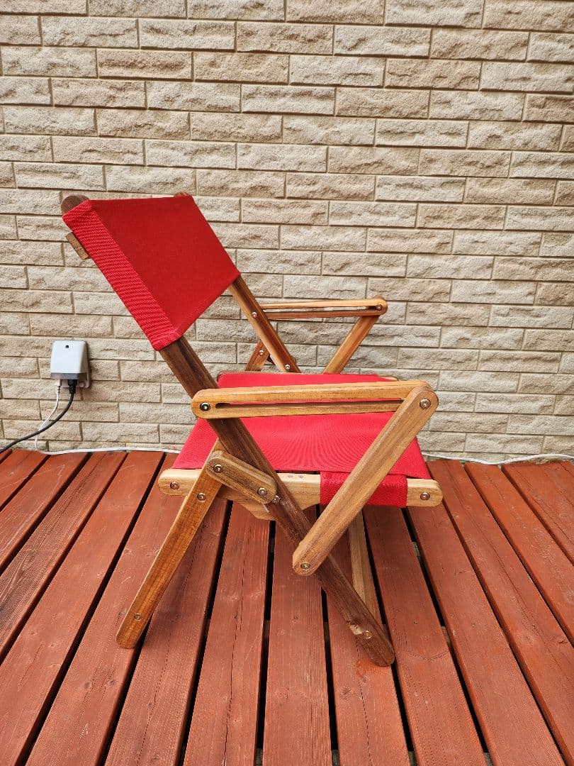 アウトドア折り畳みチェア 木製フレーム レッドファブリック 2脚セット新品