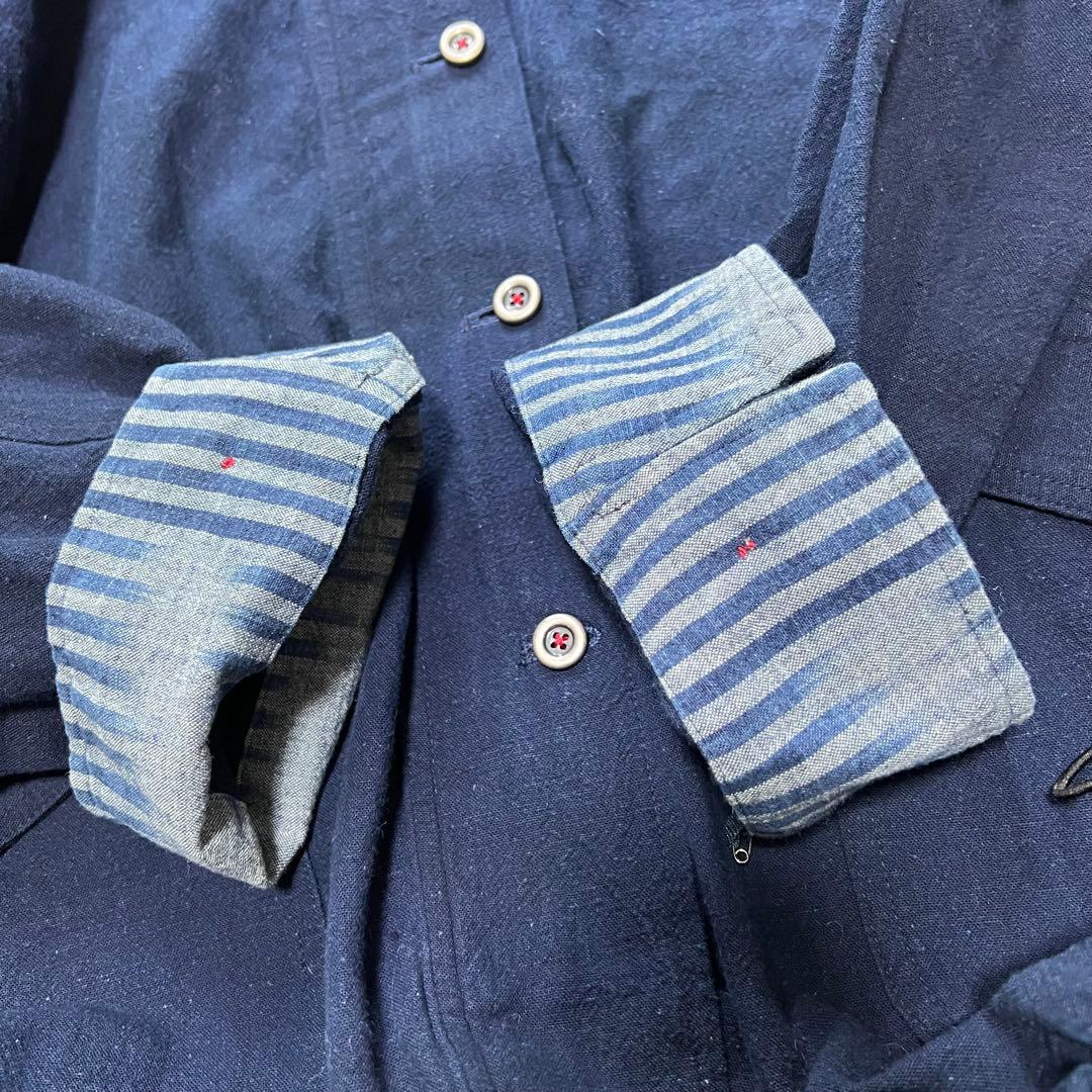 kasurira カスリラ 藍染め フード付き ジャケット ブルゾン ストライプ