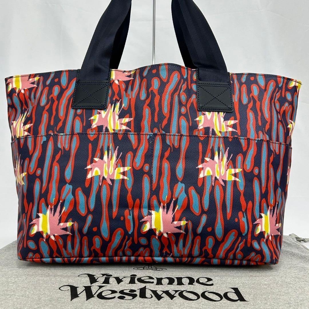 【未使用品級】ヴィヴィアンウエストウッド トートバッグ PVC オーブ 紺 総柄
