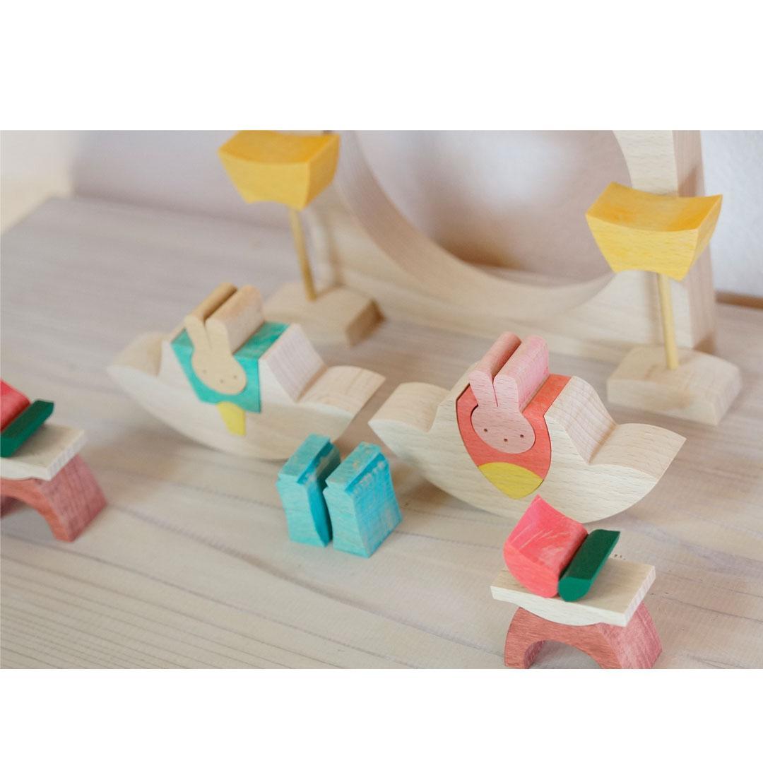 小黒三郎 組木の雛人形【新品·未使用】ウサギ円びな